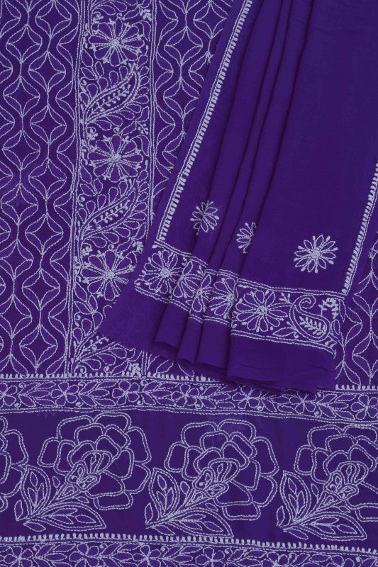 Ada Hand Embroidered Grape Purple Pure Georgette Lucknowi Chikan Unstitched Kurta Dupatta Set A578320