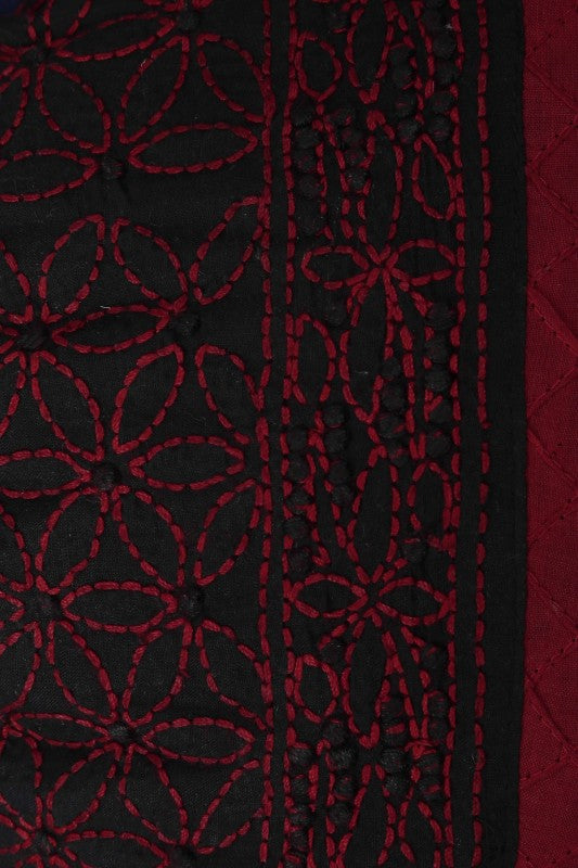 Ada Hand Embroidered Black / Red Cotton Lucknow Chikankari Potli- A614418