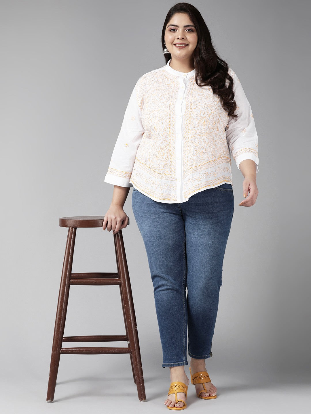 Ada Hand Embroidered White Cotton Lucknowi Chikankari Shirt A911251