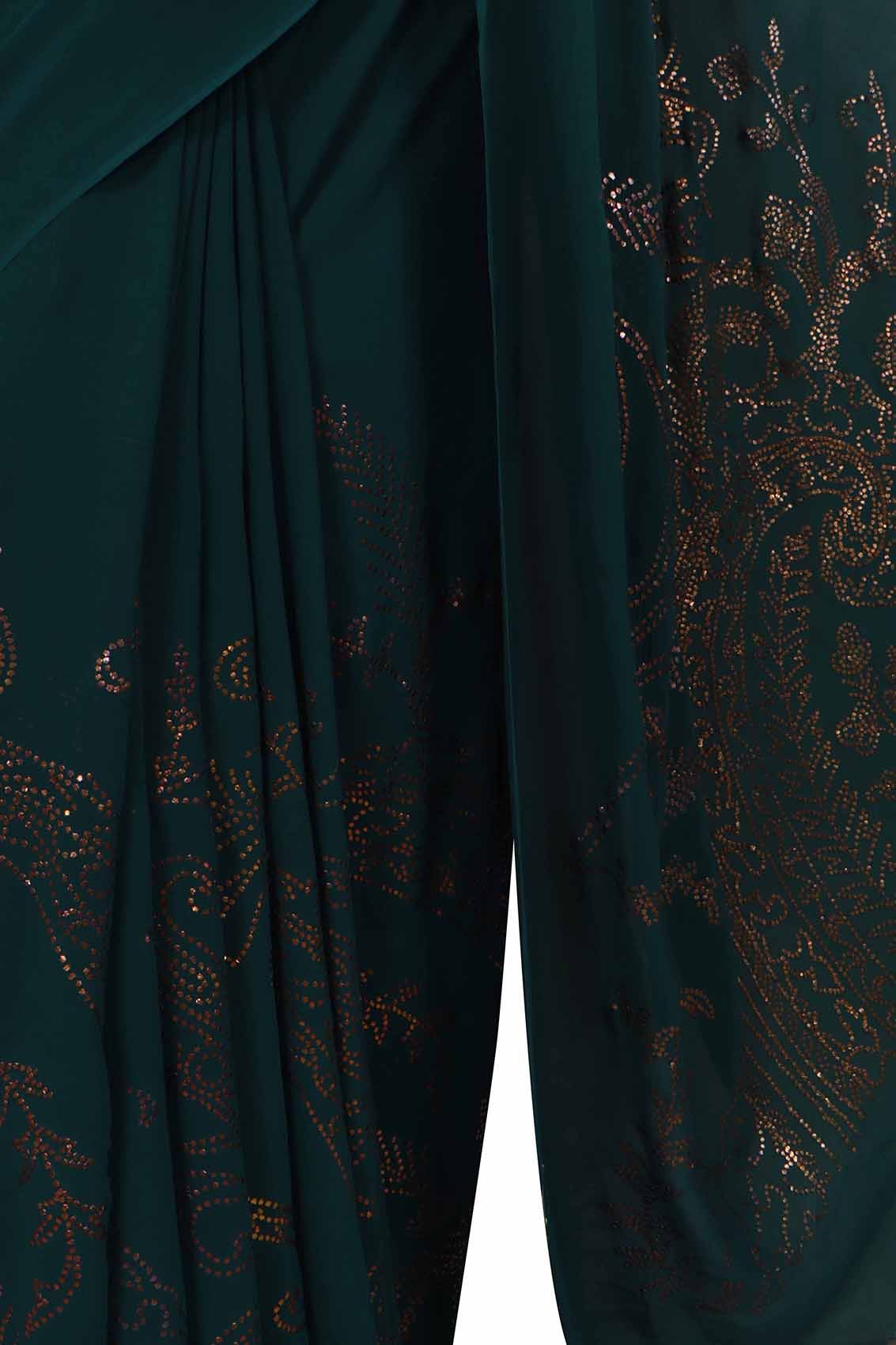 Ada Hand Embroidered Dark Green Pure Georgette Lucknowi Chikankari Saree/Blouse With Muqaish Work A456850
