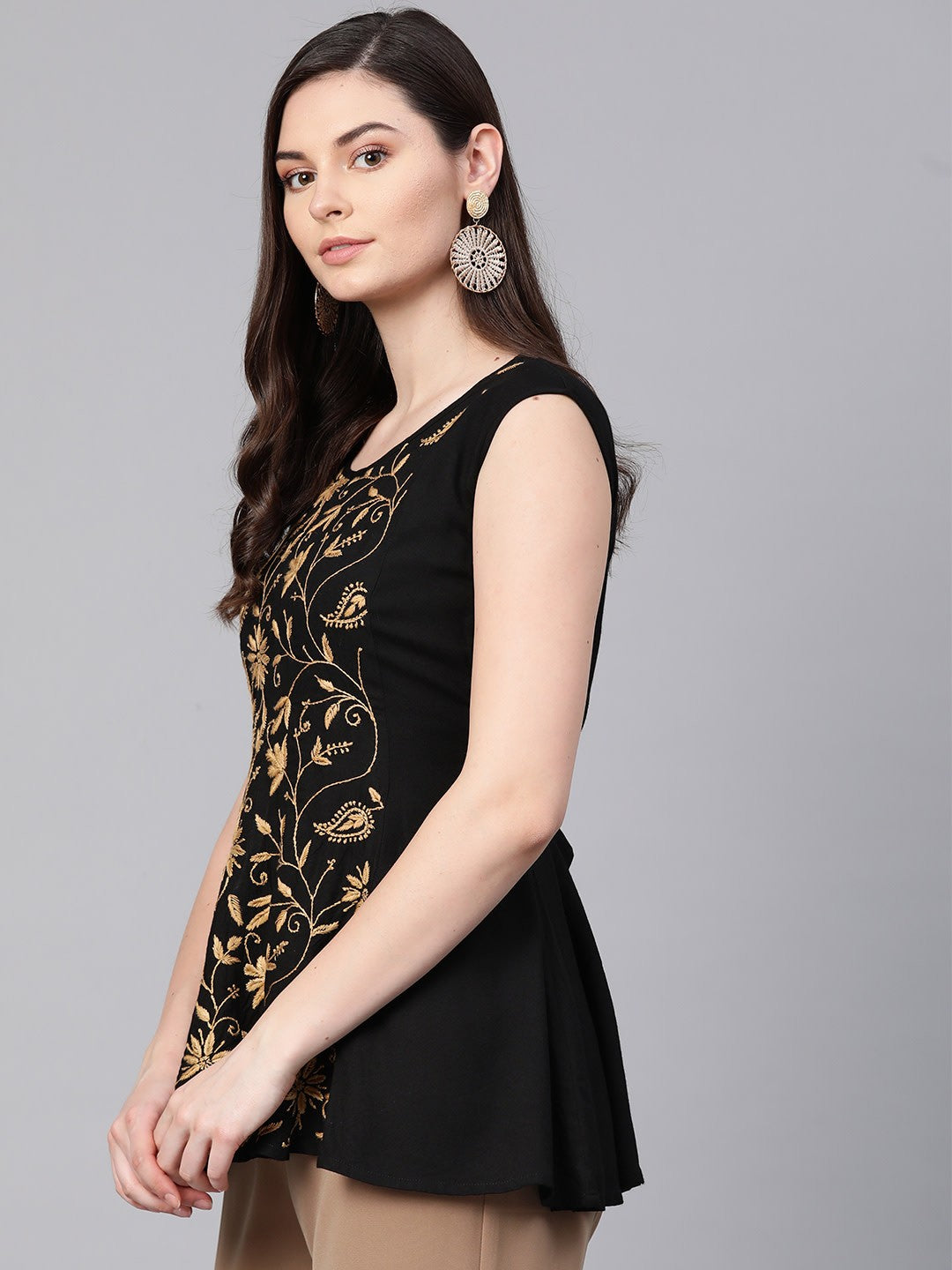 Ada Hand Embroidered Black Rayon Lucknow Chikan Top A100382