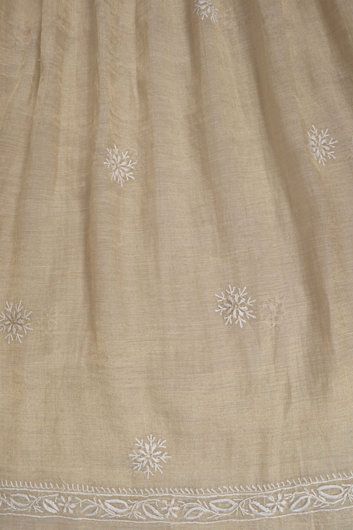 Ada Hand Embroidered Natural Fawn Tissue Lucknowi Chikankari Semi-Stitched Anarkali Kurta Dupatta Set 01A213937
