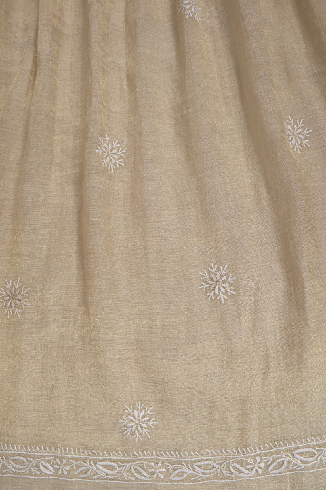 Ada Hand Embroidered Natural Fawn Tissue Lucknowi Chikankari Semi-Stitched Anarkali Kurta Dupatta Set 01A213937