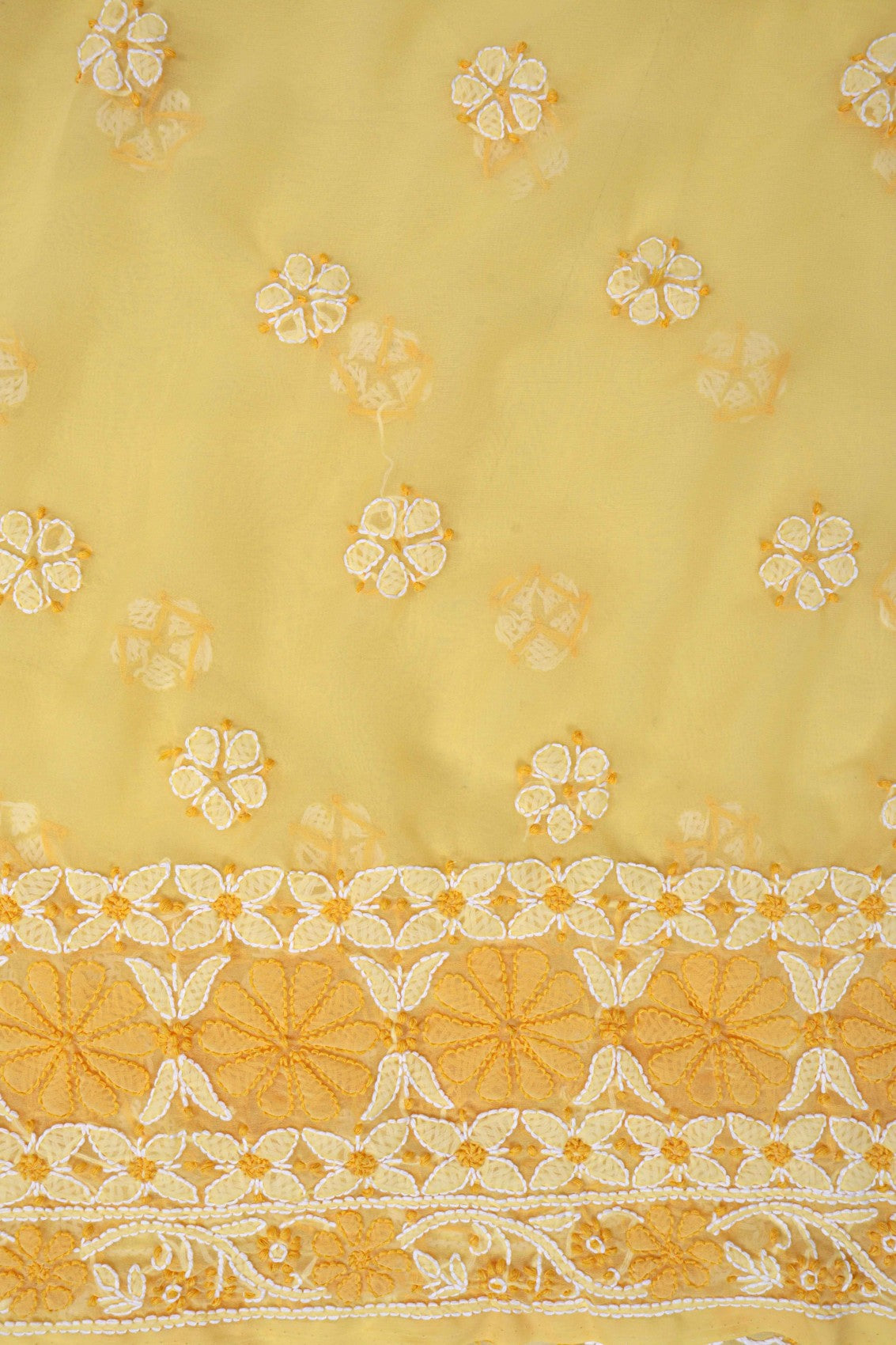 Ada Hand Embroidered Yellow Georgette Lucknowi Chikankari Unstitched Suit Piece 01A151216
