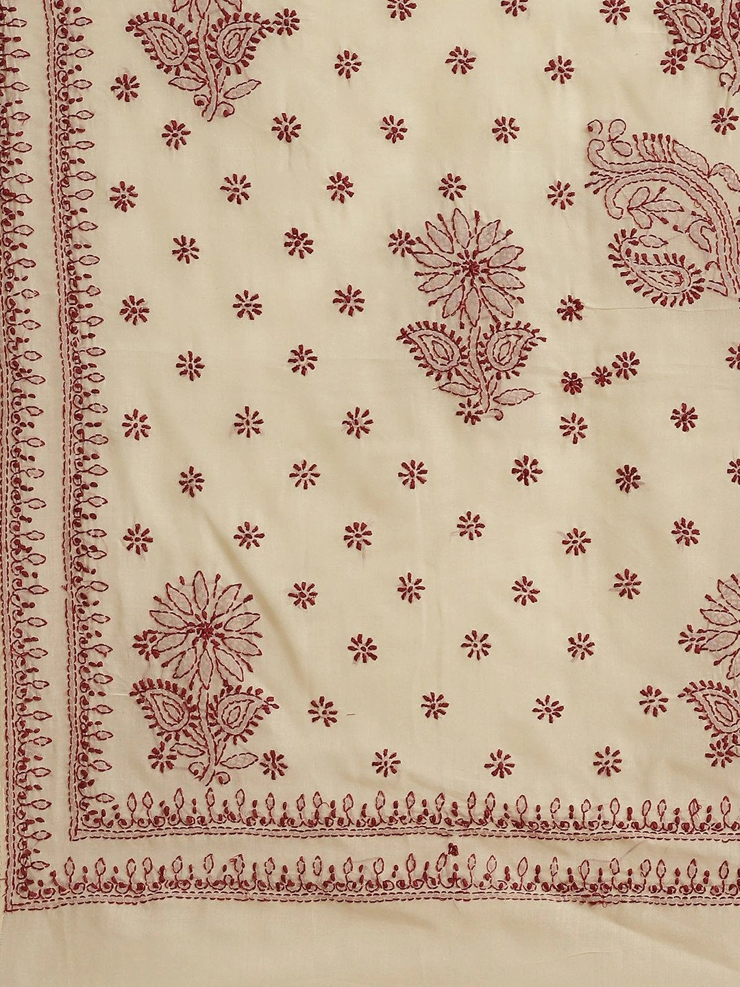 Ada Hand Embroidered Beige Cotton Lucknow Chikan Saree With Blouse A311285