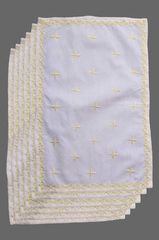 Ada Hand Embroidered White Cotton Lucknowi Chikankari Dining Table Runner Set A148745