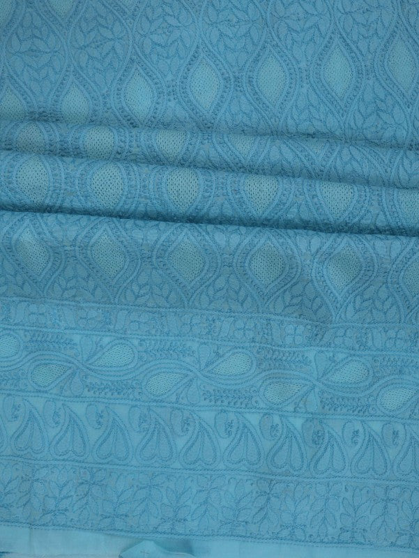 Ada Hand Embroidered Blue Cotton Lucknowi Chikankari Unstitched Suit Piece 01A193629