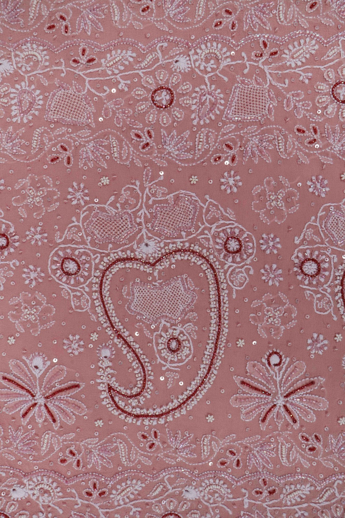 Ada Hand Embroidered Onion Pink Pure Georgette Lucknowi Chikankari Saree/Blouse With Cutdana Work 01A114645