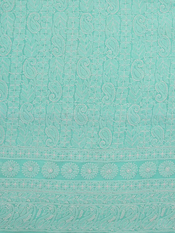 Ada Hand Embroidered Sea Green Cotton Lucknowi Chikan Unstitched Suit Piece A614599
