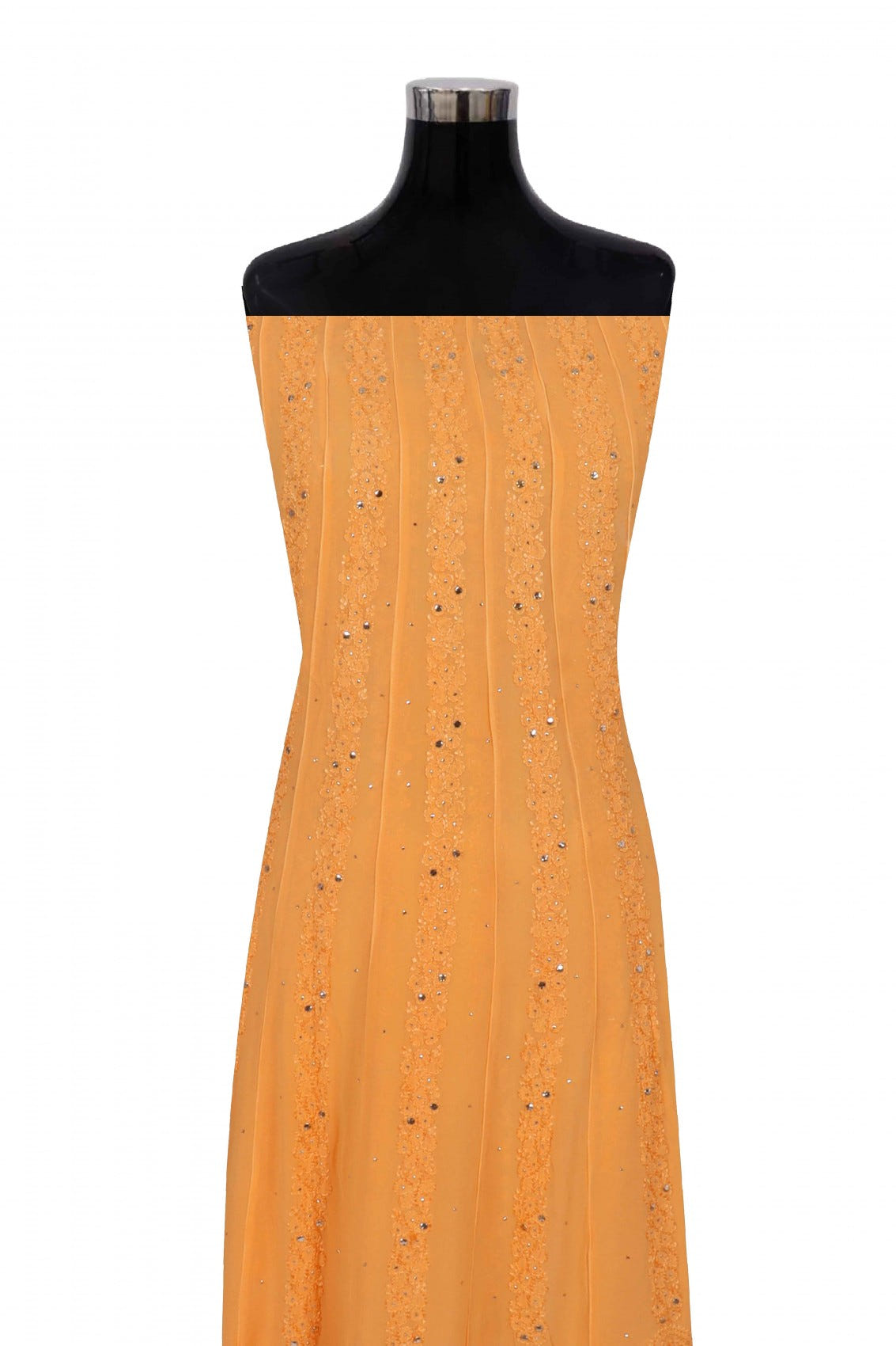 Ada Hand Embroidered Orange Georgette Lucknowi Chikankari Semi-Stitched Anarkali Kurta Dupatta Set With Muqaish Work 01A248219