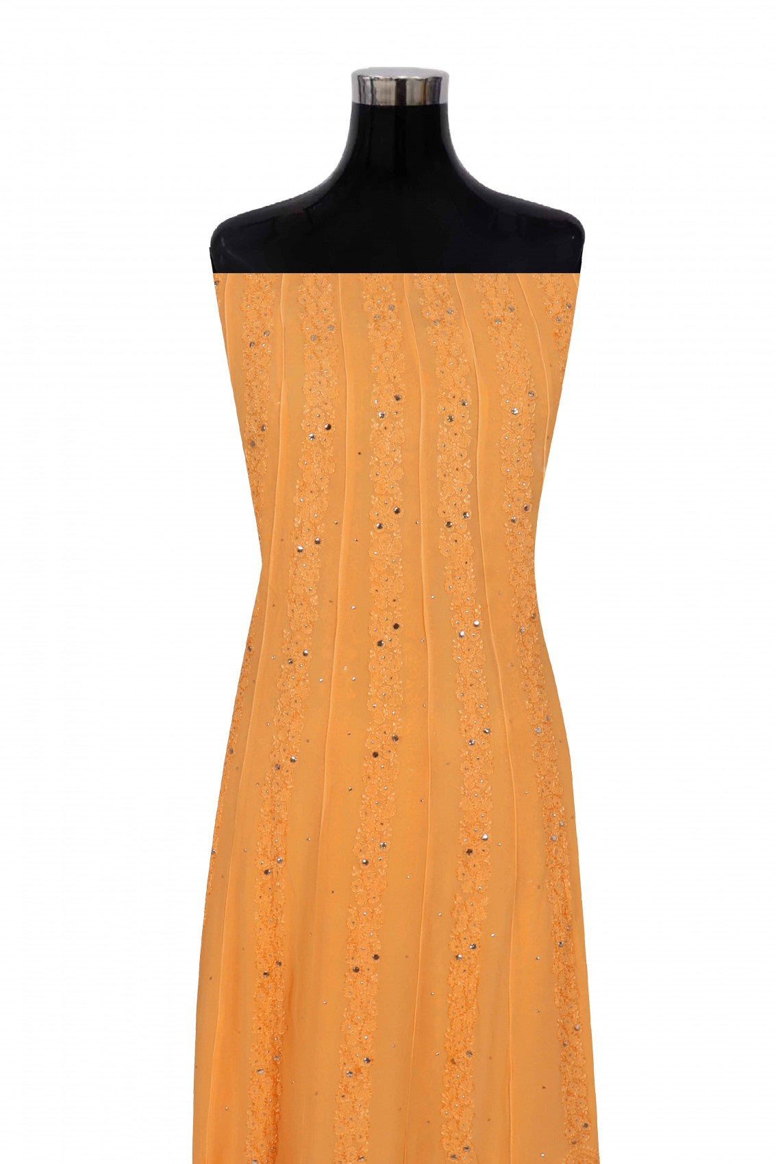 Ada Hand Embroidered Orange Georgette Lucknowi Chikankari Semi-Stitched Anarkali Kurta Dupatta Set With Muqaish Work 01A248219