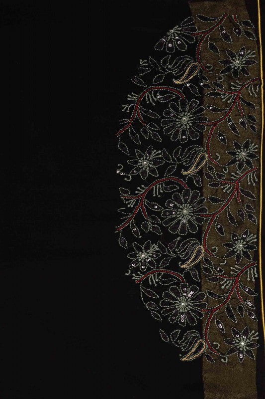 Ada Hand Embroidered Black Pure Georgette Lucknowi Chikankari Saree/Blouse With Sequinned Work- A30499