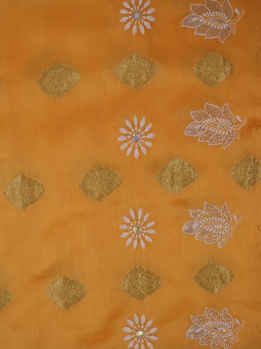 Ada Hand Embroidered Mustard Chanderi Lucknowi Chikankari Unstitched Kurta Piece With Zari Work 01A139632