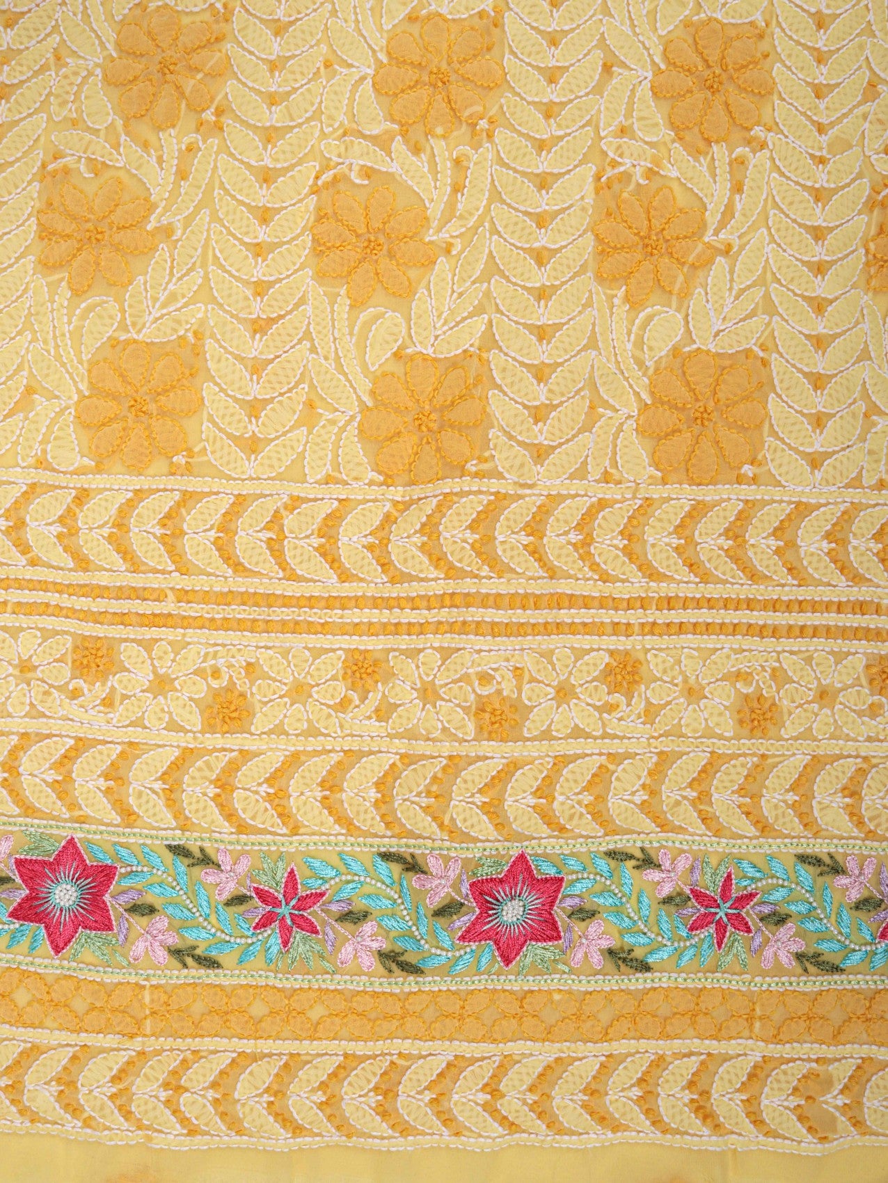 Ada Hand Embroidered Yellow Georgette Lucknowi Chikankari Unstitched Suit Piece With Parsi Work 01A196707