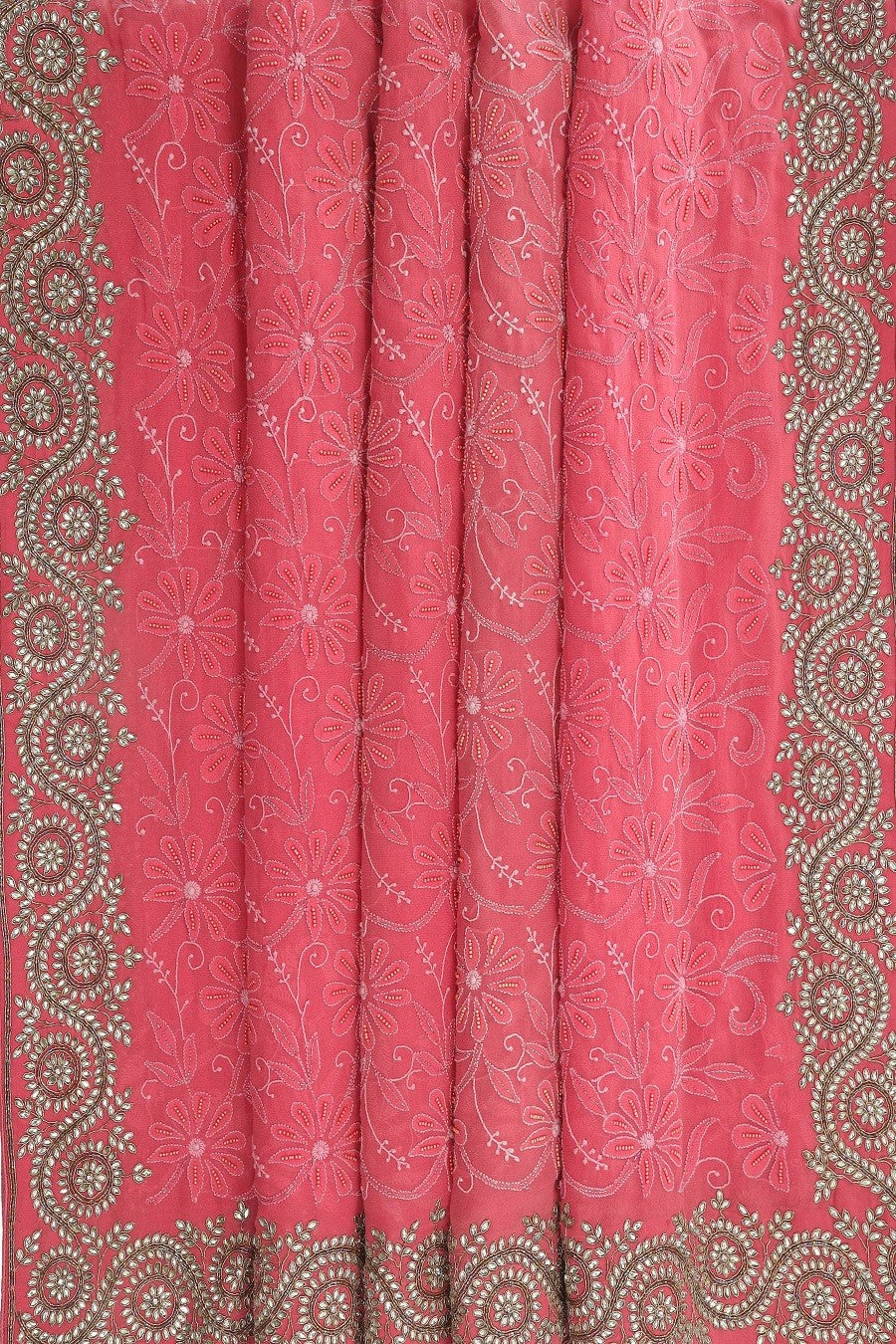Ada Hand Embroidered Tulip Pink Pure Georgette Lucknowi Chikankari Saree With Blouse- A47845