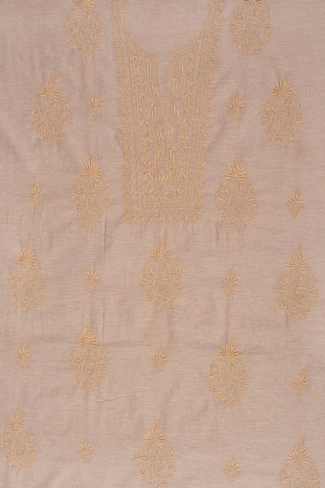 Ada Hand Embroidered Natural Fawn Tissue Lucknowi Chikankari Unstitched Kurta Dupatta Set 01A138184