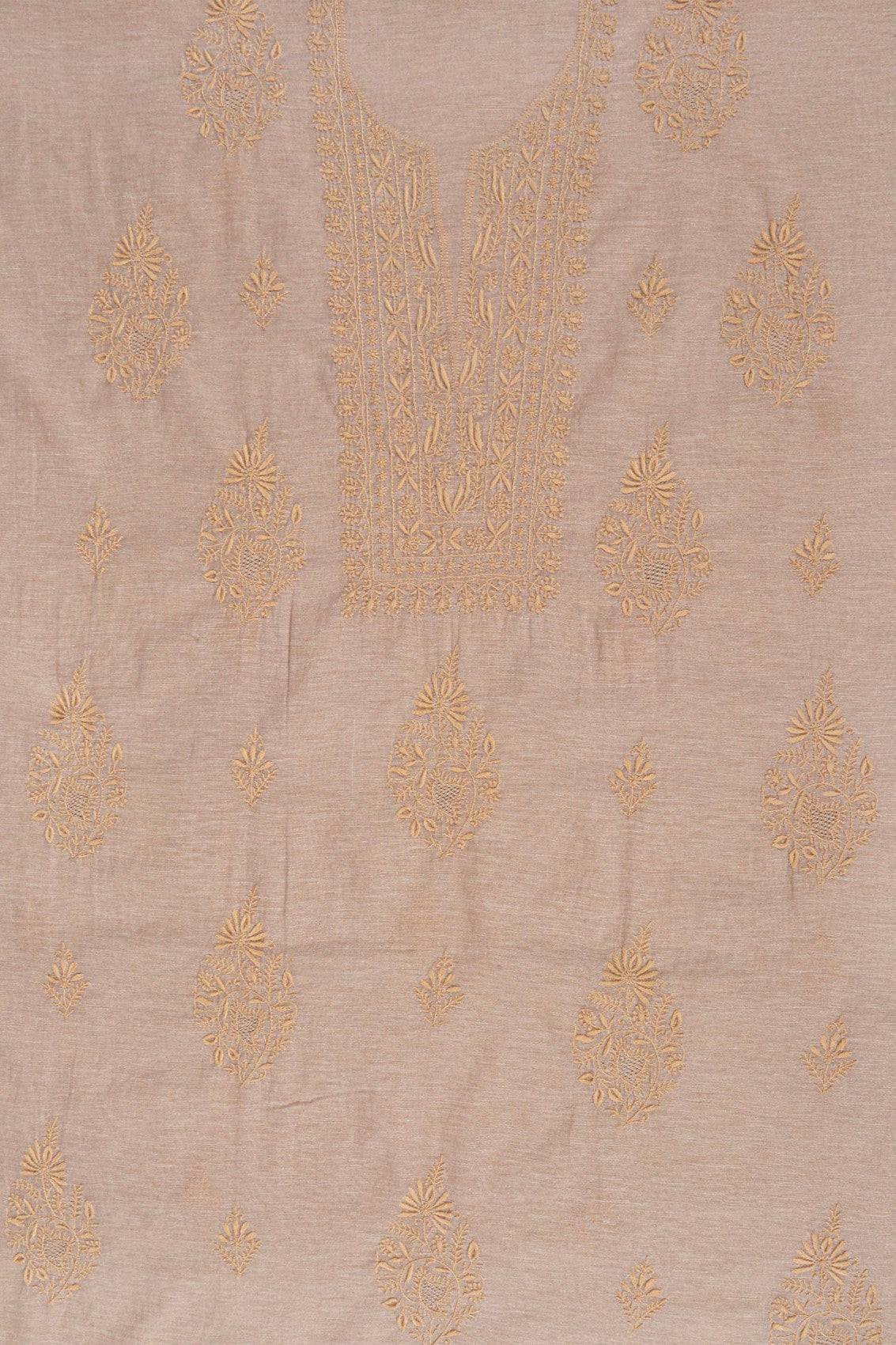 Ada Hand Embroidered Natural Fawn Tissue Lucknowi Chikankari Unstitched Kurta Dupatta Set 01A138184