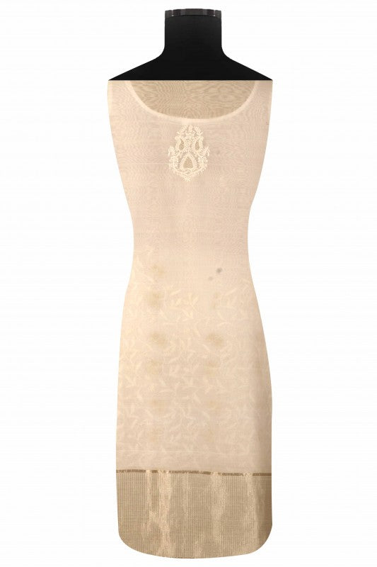 Ada Hand Embroidered Cream Chanderi Lucknowi Chikan Unstitched Suit Piece With Gota Patti Work A575128