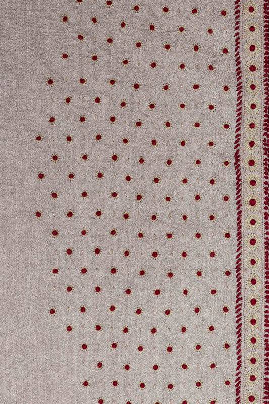 Ada Hand Embroidered Fawn Tusser Silk Lucknow Chikan Saree/Blouse With Pearl Work-A70568