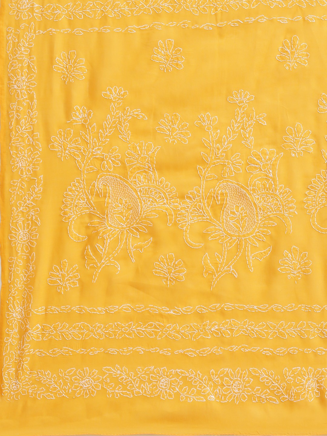 Ada Hand Embroidered Yellow Cotton Lucknow Chikan Saree With Blouse A100541