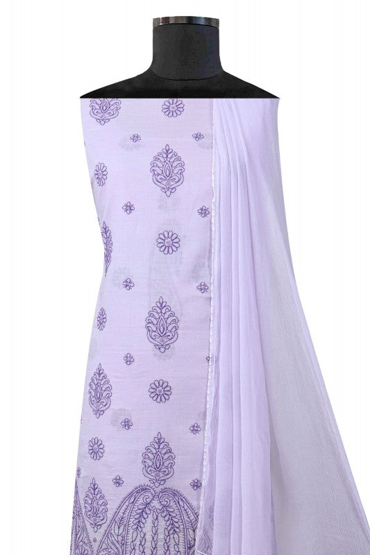 Ada Hand Embroidered Mauve Cotton Lucknowi Chikan Unstitched Suit Piece A176918