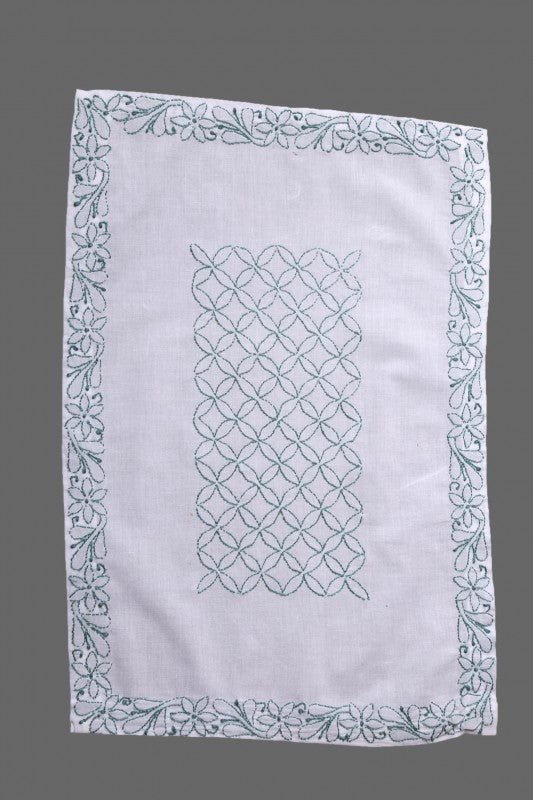 Ada Hand Embroidered White Cotton Lucknowi Chikankari Dining Table Runner Set A475738