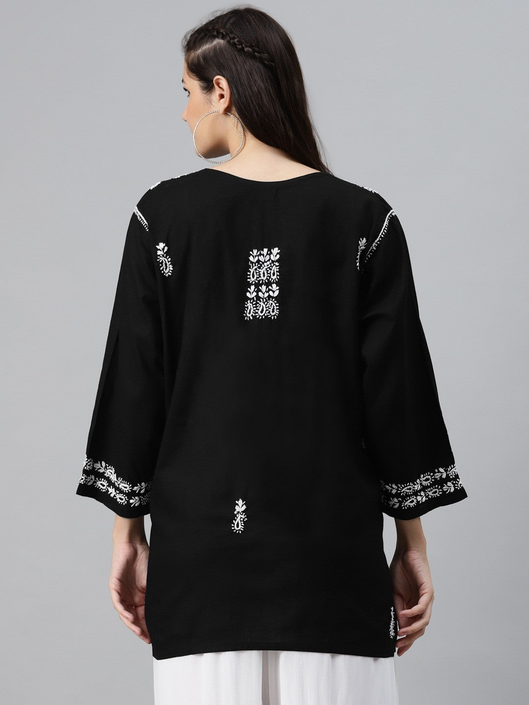 Ada Hand Embroidered Black Cotton Lucknowi Chikankari Straight Kurti- A911118