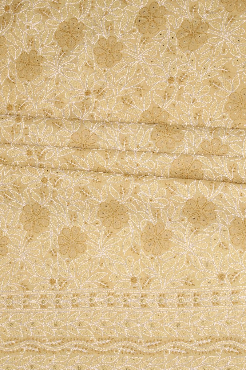 Ada Hand Embroidered Fawn Cotton Lucknowi Chikan Unstitched Suit Piece With Muqaish Work-A623694