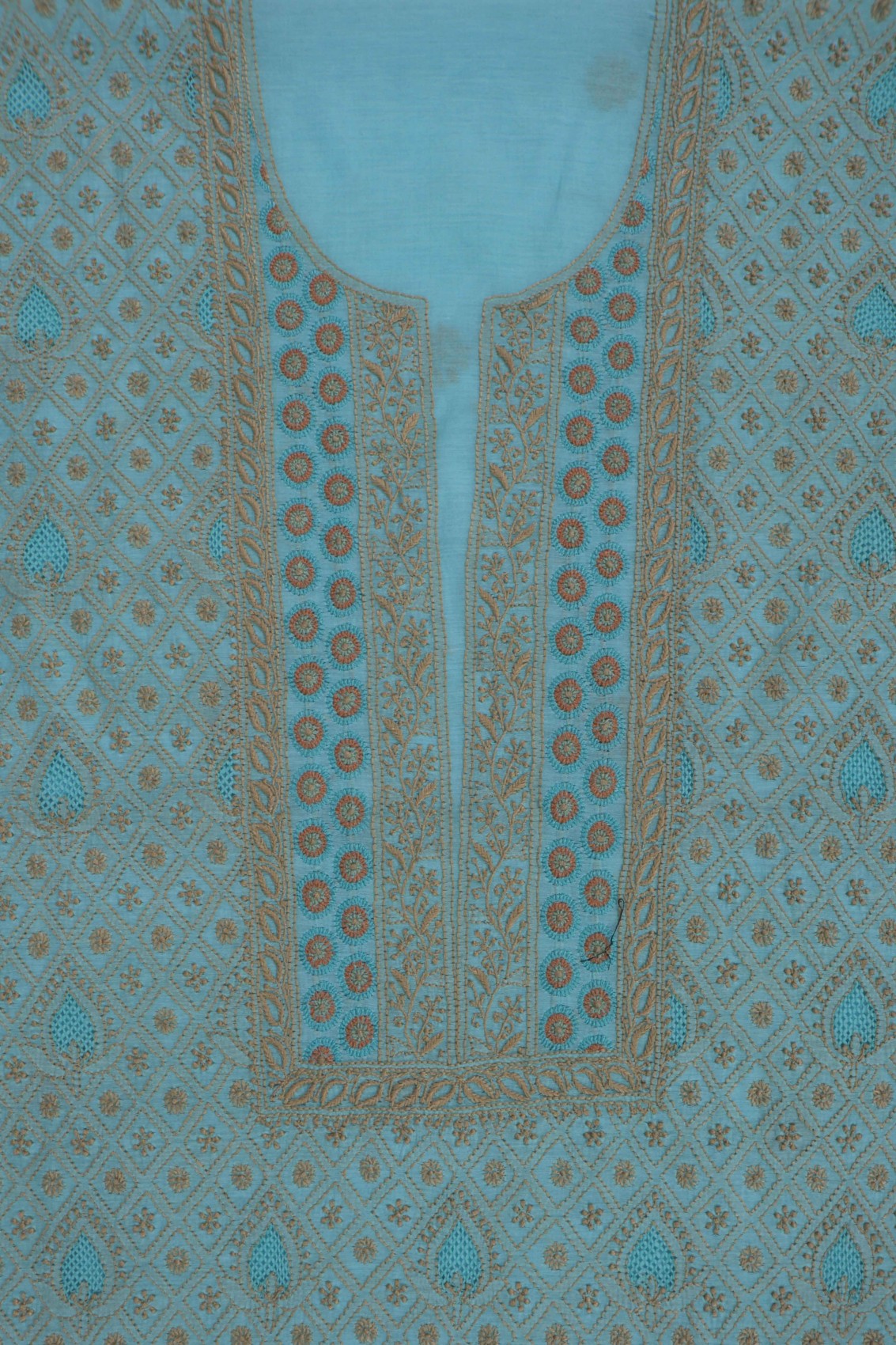 Ada Hand Embroidered Powder Blue Chanderi Lucknowi Chikan Unstitched Suit Piece A609234