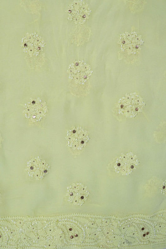 Ada Hand Embroidered Lemon Georgette Lucknowi Chikankari Semi-Stitched Anarkali Kurta Dupatta Set With Muqaish Work A607089