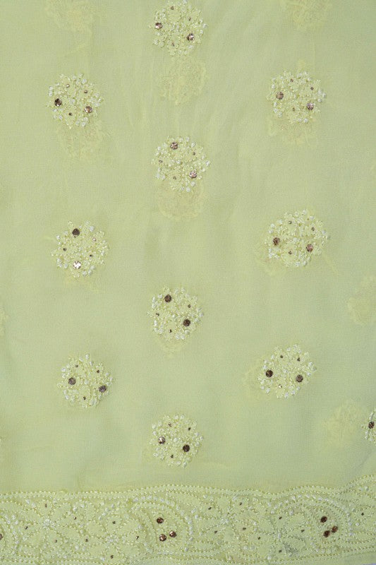Ada Hand Embroidered Lemon Georgette Lucknowi Chikankari Semi-Stitched Anarkali Kurta Dupatta Set With Muqaish Work A607089