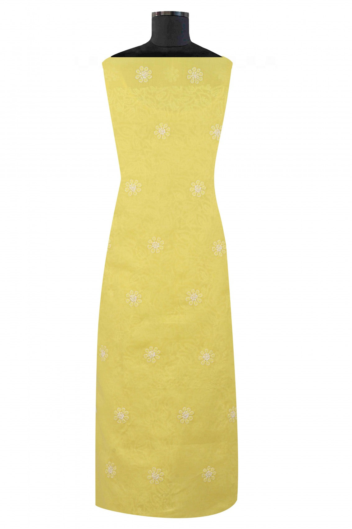 Ada Hand Embroidered Yellow Cotton Lucknowi Chikankari Unstitched Suit Piece 01A137314