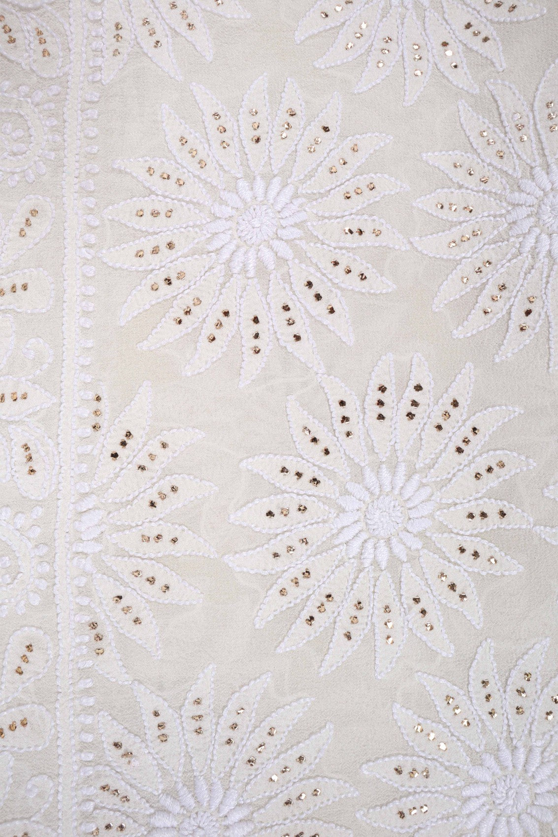 Ada Hand Embroidered White Pure Georgette Lucknowi Chikankari Dupatta With Muqaish Work 01A47078