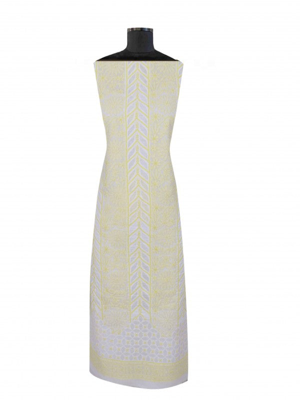 Ada Hand Embroidered White Cotton Lucknowi Chikankari Unstitched Suit Piece 01A133327