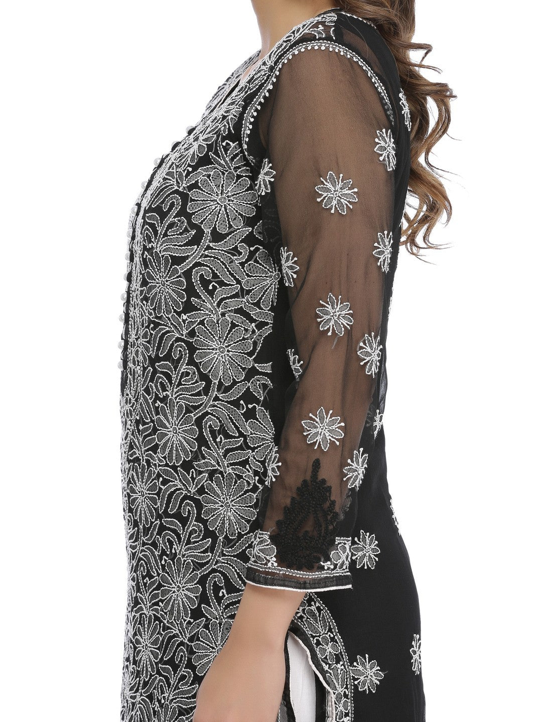 Ada Hand Embroidered Black Georgette Lucknowi Chikankari Straight Kurta with Slip A392886