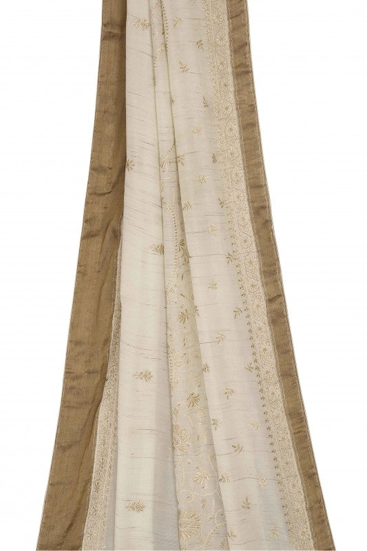 Ada Hand Embroidered Cream/Golden Khadi Silk Lucknowi Chikankari Saree With Blouse-A112451