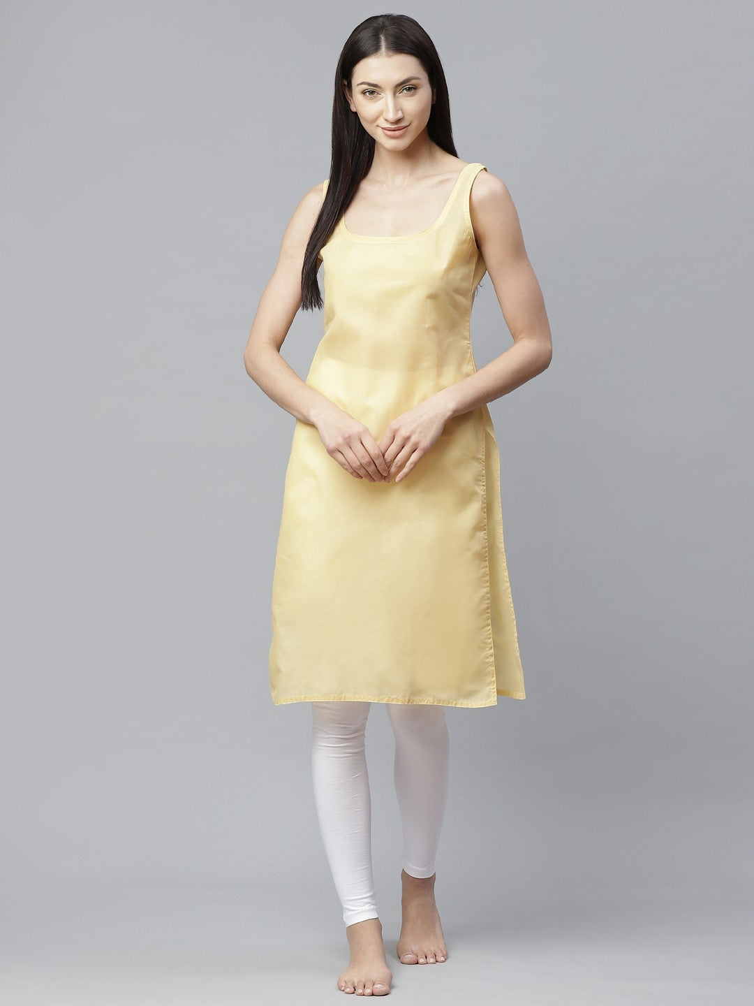 Ada White and Fawn Cotton Long Slips Combo of 2 A111126.