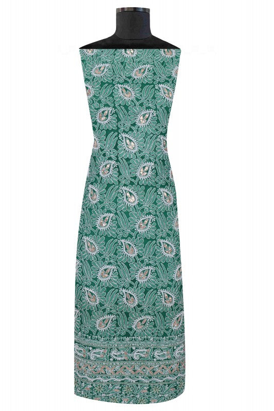 Ada Hand Embroidered Forest Green Georgette Lucknowi Chikan Unstitched Kurta Piece With Gota Patti Work A175148