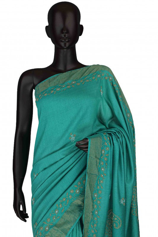 Ada Hand Embroidered Teal Green Silk Lucknowi Chikankari Saree with Blouse A615165