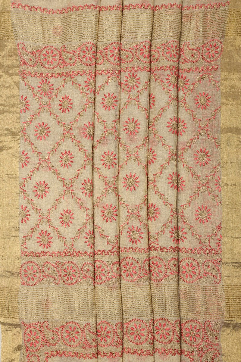 Ada Hand Embroidered Natural Fawn Tissue Lucknowi Chikankari Saree Blouse A615146