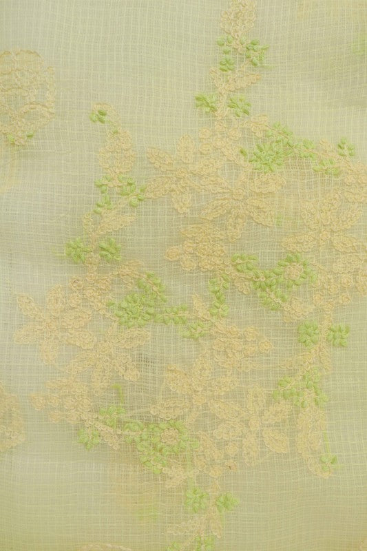 Ada Hand Embroidered Lemon Kota Lucknowi Chikan Unstitched Kurta Dupatta Set A596934