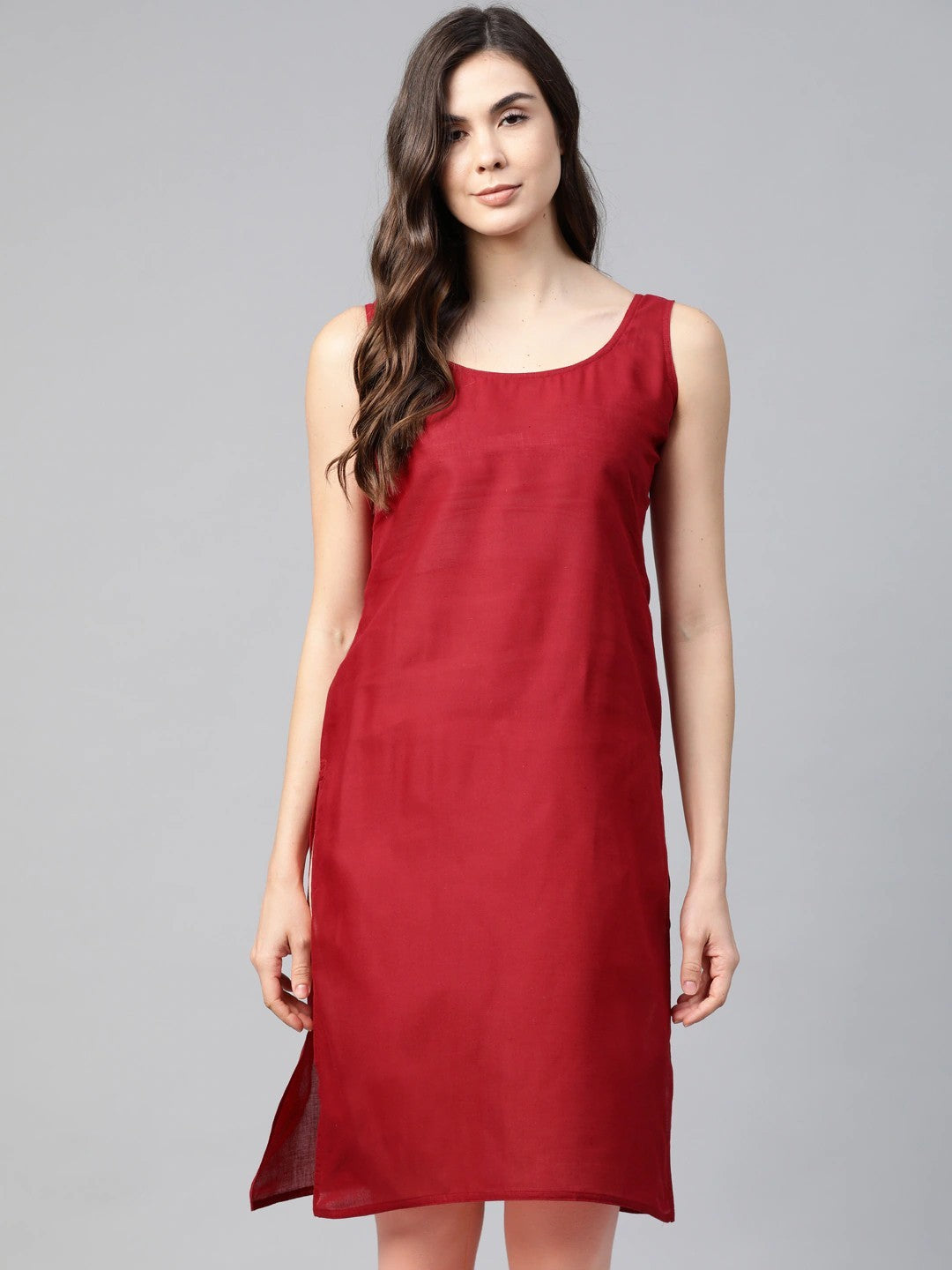 Ada White And Maroon Cotton Long Slips Combo of 2 A111135.