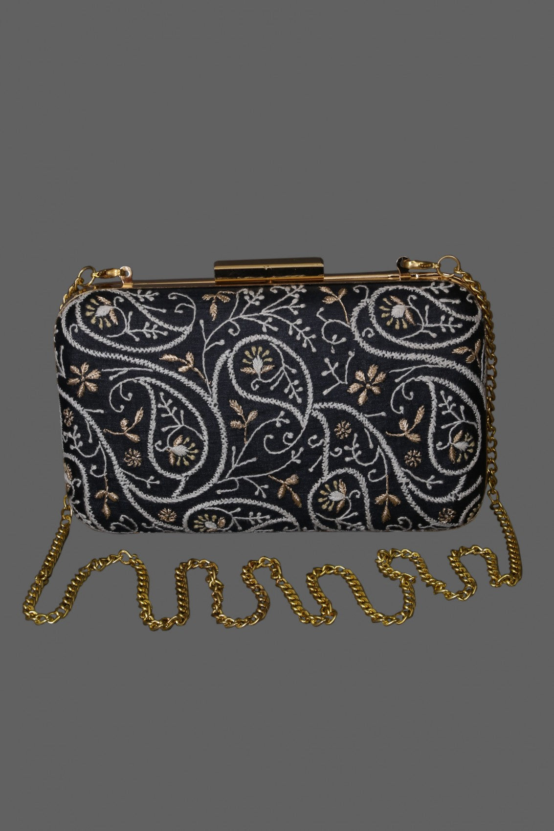 Ada Hand Embroidered Black Silk Lucknowi Chikankari Clutch A601265