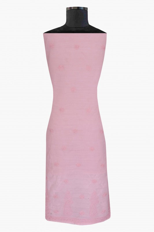 Ada Hand Embroidered Blush Pink/White Cotton Lucknowi Chikan Unstitched Suit Piece A605678