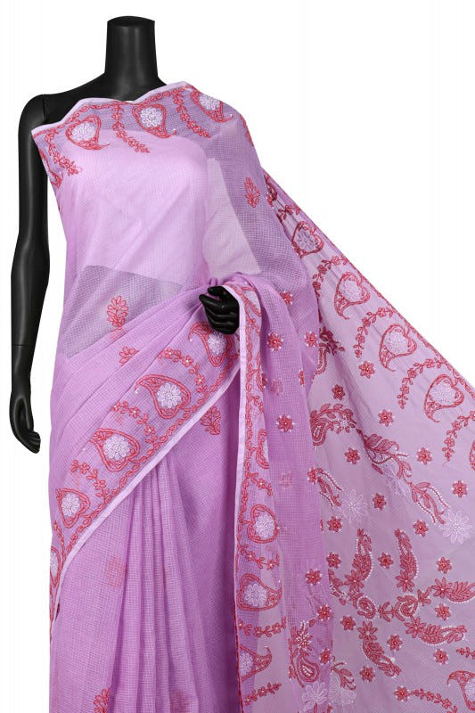 Ada Hand Embroidered Mauve Kota Lucknowi Chikankari Saree With Blouse A208086