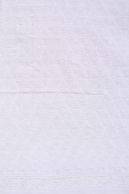 Ada Hand Embroidered White Cotton Lucknowi Chikan Unstitched Men's Kurta Piece A617092