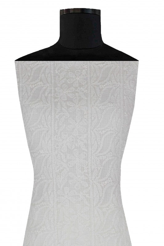 Ada Hand Embroidered White Kota Lucknowi Chikan Unstitched Kurta Piece- A623132
