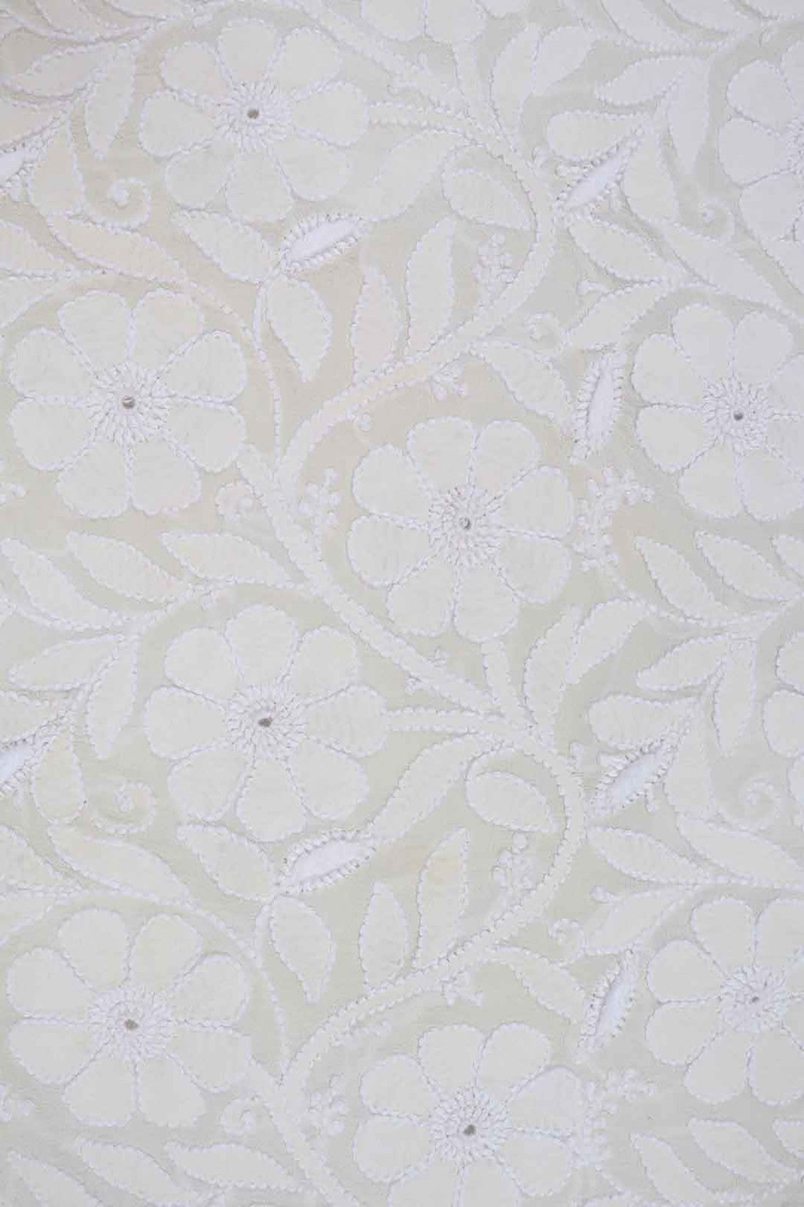 Ada Hand Embroidered White Pure Georgette Lucknowi Chikankari Unstitched Kurta Piece 01A160576