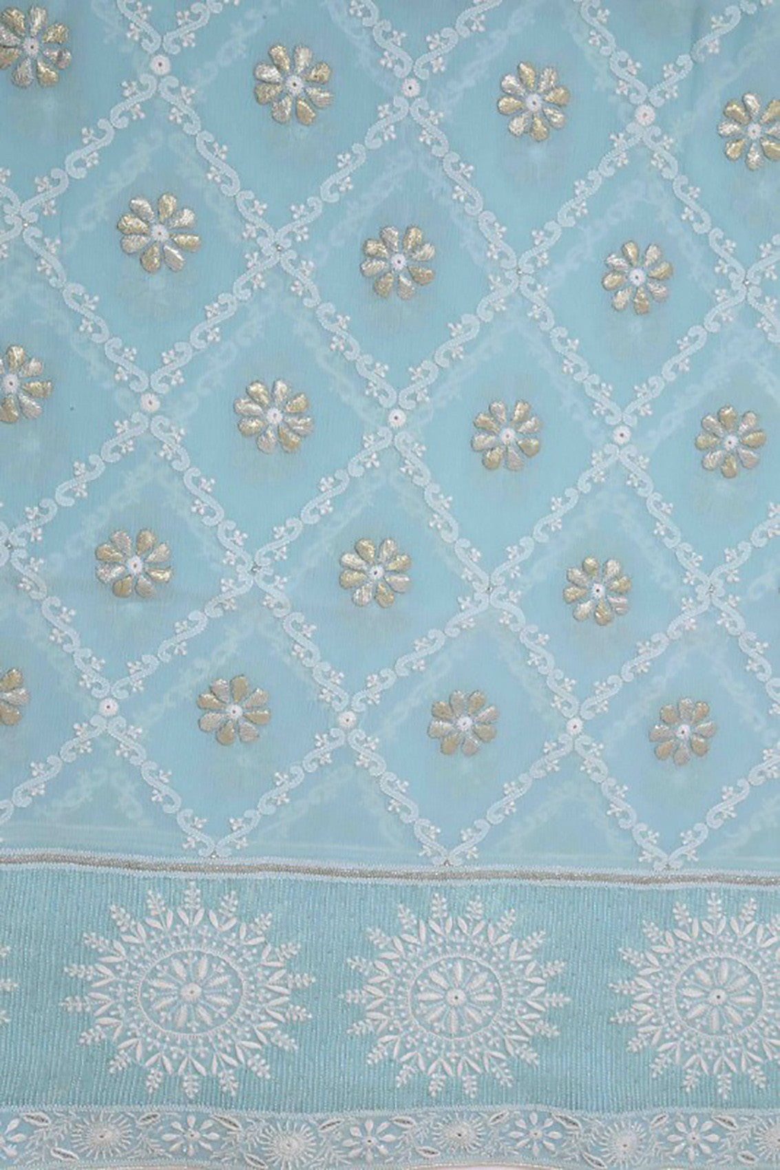 Ada Hand Embroidered Blue Chiffon Lucknowi Chikankari Dupatta With Gota Patti Work A600709