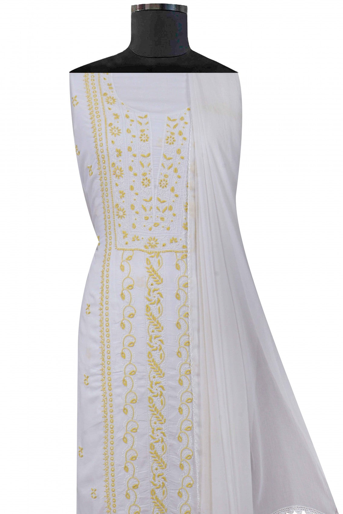 Ada Hand Embroidered White Muslin Lucknowi Chikankari Unstitched Suit Piece 01A68487